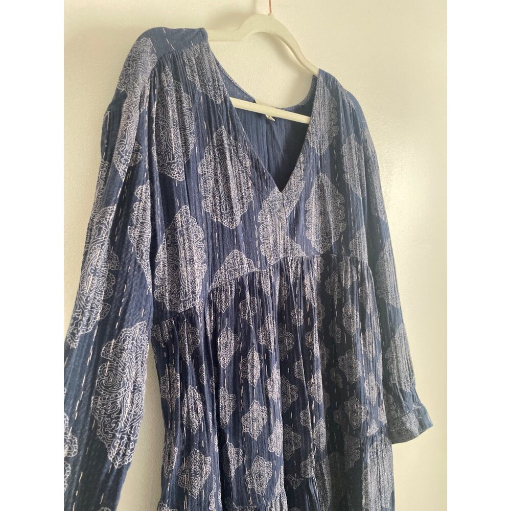 Wonderly Women’s Blue Boho Maxi Dress V-Neckline Long Sleeves & Flowy Fit Size S - Picture 3 of 5